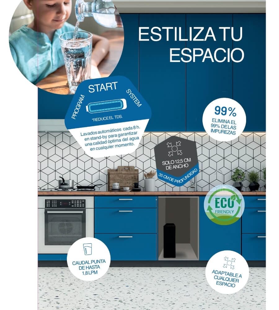 Equipo de ósmosis instalado bajo el fregadero
